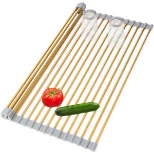 Golden Roll-UP Dish Drying Rack-Large Stainless Steel Dish Drainer Over The Sink for Kitchen Countertop, Applicable for Sink Width Less Than 16.5in (Gold,17.8'x 13.2')