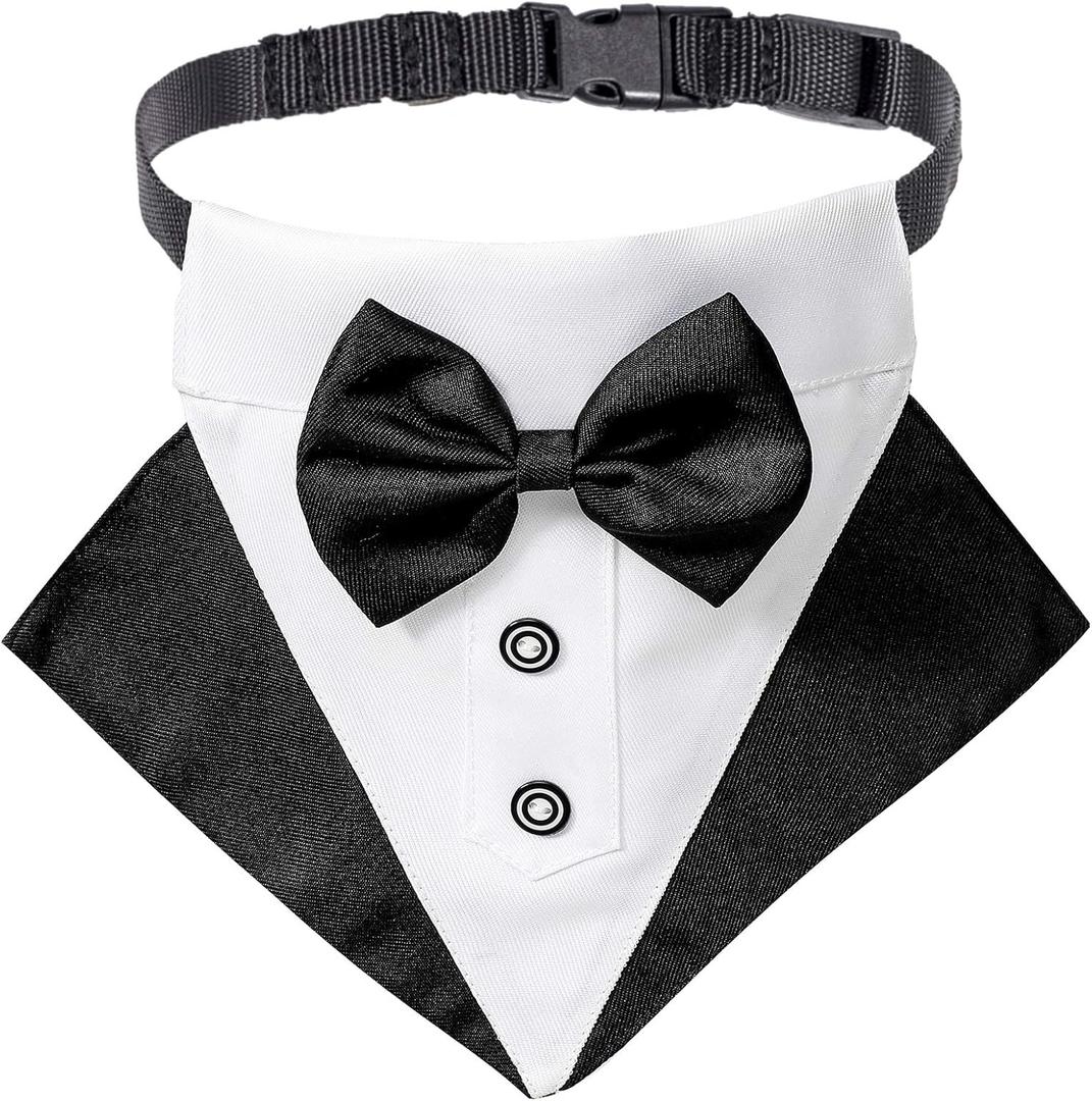 ADOGGYGO Formal Dog Tuxedo Wedding Puppt Bandana Collar with Bow Tie, Adjustable Pet Bowtie Collar Bandana for Small Dogs (Small) (Black&White) ADOGGYGO Formal Dog Tuxedo Wedding Puppt Bandana Collar with Bow Tie, Adjustable Pet Bowtie Collar Bandana for Small Dogs (Small) (Black&White)
