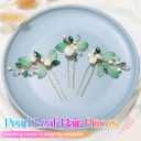 CASDRE Pearl Bride Wedding Hair Pins Gold Leaf Hair Pieces Green Crystal Accessories for Women (Pack of 3