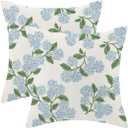 Blue Hydrangea Floral Pillow Covers 18x18 Inch Vintage Spring Flowers Throw Pillow Covers Set of 2 Vintage Seasonal Summer Outdoor Pillow Cases Home Decor for Living Room Bedroom Linen Square Cushion