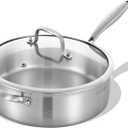 Inqibee Tri-Ply 7 Quarts Stainless Steel Saut Pan with Lid, 12 Inch Induction Deep Frying Pan, Large Skillet,Jumbo Cooker, Dishwasher and Oven Safe,Detachable Handle.