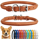 CollarDirect Rolled Leather Dog Collar, Soft Padded Round Puppy Collar, Handmade Genuine Leather Collar Dog Small Large Cat Collars 13 Colors (13-16 Inch, Cinnamon Textured)