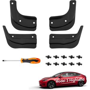 4PCS Mud Flaps Splash Guards Fenders for 2025 Tesla Model 3 Highland, TPE All Weather Protector Mudguards for Model 3 2025 Auto Accessories[No Drilling No Tape]