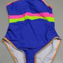 Popvil One Shoulder One Piece Swimsuit for Women Neon Color Block Bathing Suits Modest Full Coverage Swimwear Medium