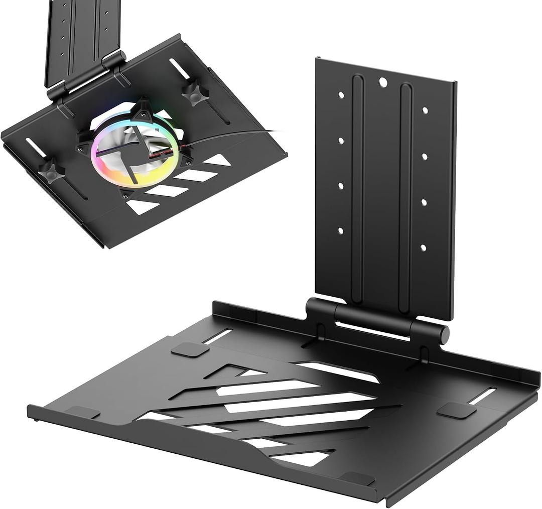 AVLT Adjustable Laptop Tray with Support for Fans Black (Fan Not Included) | Compatible with VESA 75x75 Monitor Arm - Suitable for Laptops Up to 17Inch - Weighs 4.41lbs for 120mm Fan