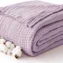 100% Cotton Muslin Blanket Twin XL 66" x 90", Breathable and Cooling Bed Blankets, Soft Boho Coverlet Bedspread, Gauze Bedding for Adults All Season, Purple, Lavender