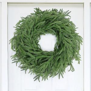 26 Inches Pine Wreath for Front Door - Artificial Christmas Wreaths Faux Green Needles Arrangement with Vine Base for Wall Windows Outdoor Home Decoration