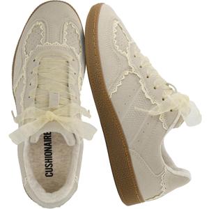 CUSHIONAIRE Belinda Womens Lace Detail Casual Sneakers Elegant Ribbon Lace-Up Shoes with Memory Foam (Gray, L)