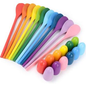 LovesTown 24PCS Egg Spoon Race Game Set for Easter Party Favors, Relay Race Wooden Egg Balance Carnival Games for Kids & Family Activity Holiday Hunt Game Outdoor Lawn Games