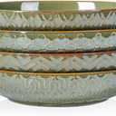 Sureasy 9.7" Pasta Bowls Set of 4, 42 oz Large Salad Bowls for Kitchen, Embossed Ceramic Serving Bowls for Fruits, Soup, Pasta and Salad, Microwave & Dishwasher Safe, Green