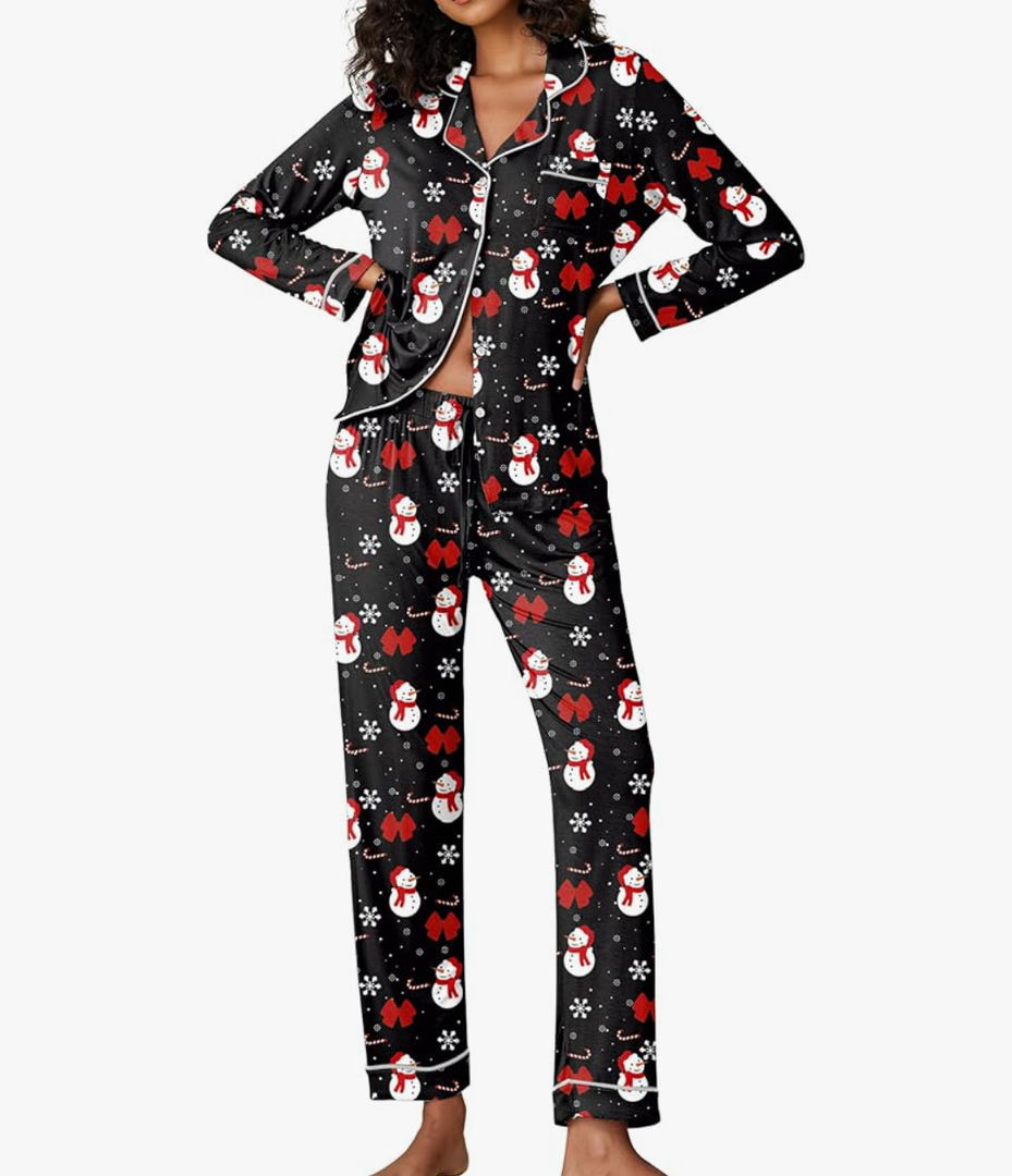 Ekouaer Pajamas Women's Long Sleeve Sleepwear Soft Button Down Loungewear Pjs Lounge Set Nightwear, XXL