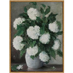 InSimSea Framed Canvas Prints Art Vintage Decor, Flower Wall Art Home Decor, White Hydrangea Retro Paintings, Botanical Floral Wall Decoration for Bathroom Living Room Office, 12"x16"