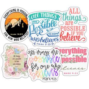 (6 PCS) Mark 9 23 All Things are Possible Christian, Bible Verse Sticker Waterproof Vinyl Decal Size 3"