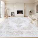 Area Rug 10x12 Living Room Rug, Machine Washable Vintage Distressed Medallion Rug Non-Slip Soft Low Pile Large Indoor Rugs for Bedroom Kitchen Dining Room Office(Beige,10'x12')