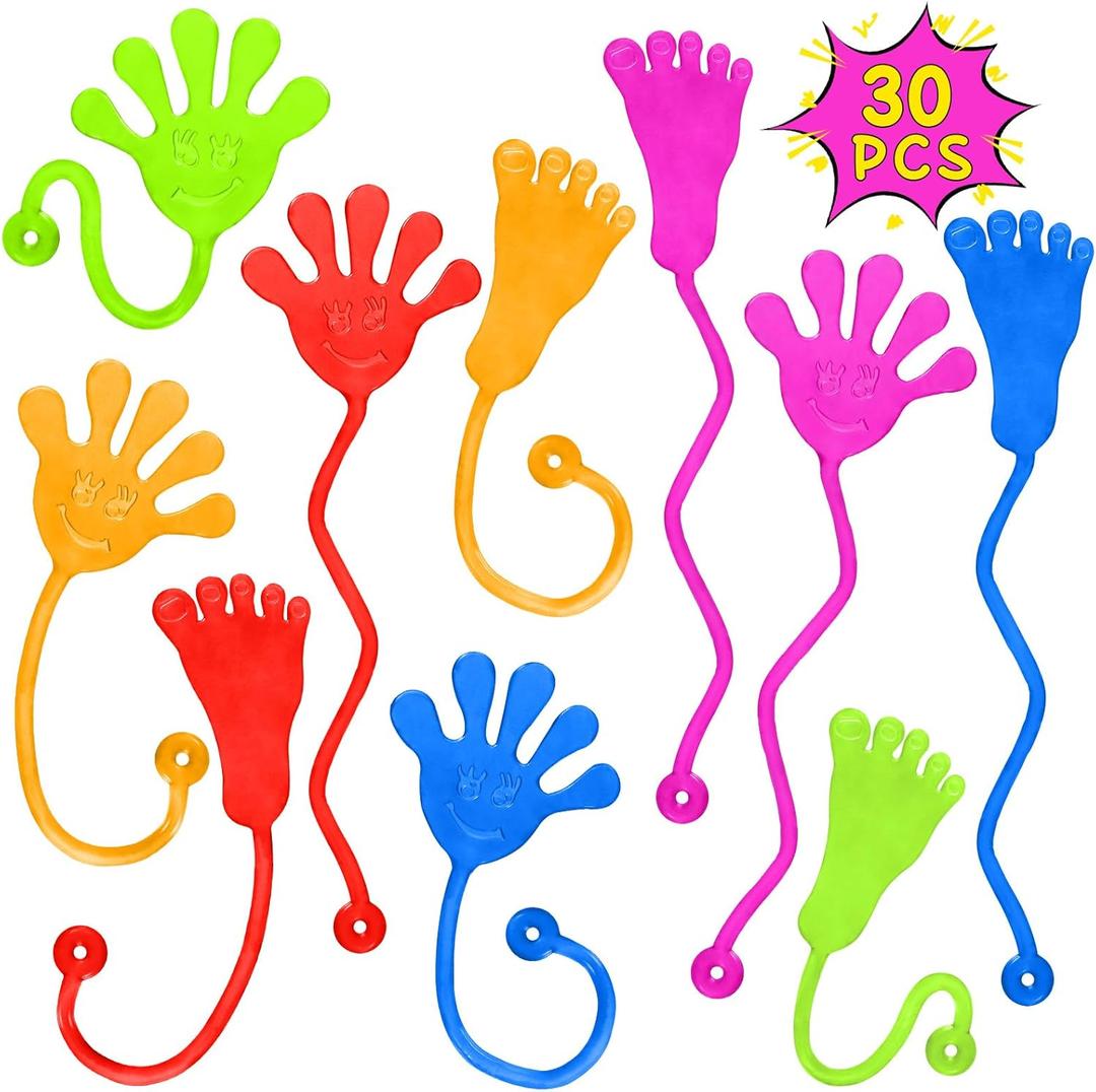 PICcircuit Sticky Hands Bulk 30 PCS Party Favors for Kids 4-8,8-12 Year Stretchy Sticky Hand Feet Goodie Bags Stuffers for Kids Classroom Prizes Valentines Gifts for Kids Birthday Trinkets Slap Hand