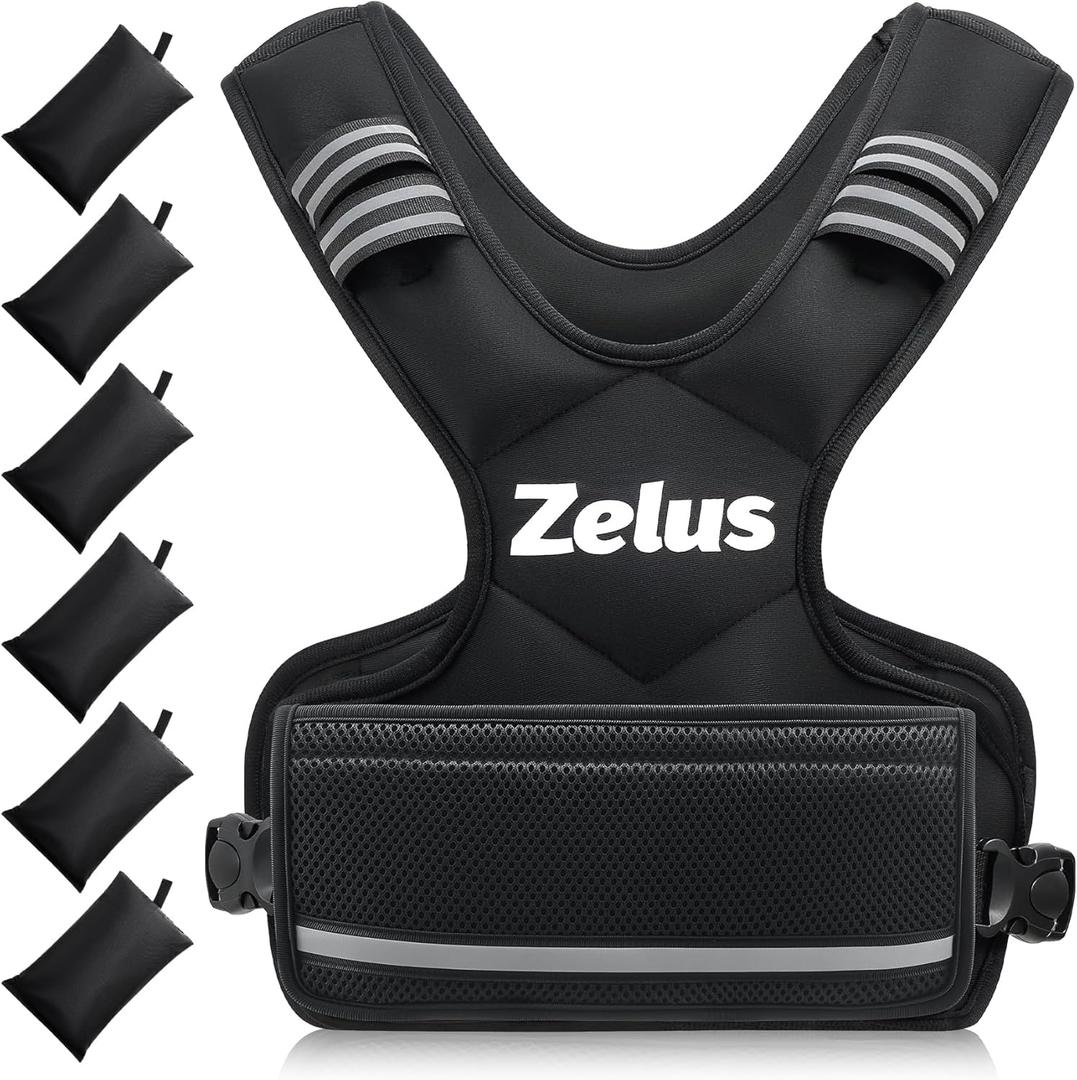 ZELUS Weighted Vest for Men and Women | 4-10lb/11-20lb/20-32lb Vest with 6 Ironsand Weights for Home Workouts | Adjustable Body Weight Vest Exercise Set for Cardio and Strength Training (Black, 11-20 lb)