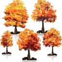 5 Pieces Mini Fall Maple Tree 2D 5 Size Autumn Artificial Miniature Trees Flat Wooden Village Fall Decoration Thanksgiving Tabletop Centerpieces Set for Indoor Home Harvest Wedding Party