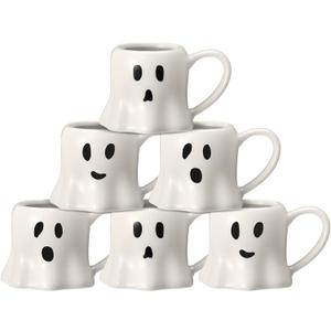 6 Pcs Halloween Ghost Mug 11 oz Ceramic Mug Set of 6 White Ghost Coffee Cup Halloween Themed Design Cup Set for Coffee Tea Hot Chocolate Gifts Presents 4.7 x 3.5 x 3 Suitable for Microwave Use