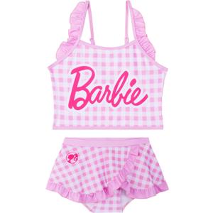 Barbie Girls Swimsuit Set 9-10Yrs, Two Piece Bikini Set, Adjustable Strap Bathing Suits Swimwear, Swimming Gifts for Girls (Pink)