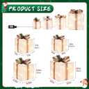 Set of 4 Christmas Lighted Gift Boxes, 70 Led Light Up White Iron Frame Present Box with Pine Cones Bows for Christmas Tree Party Yard Holiday Indoor Outdoor Decoration