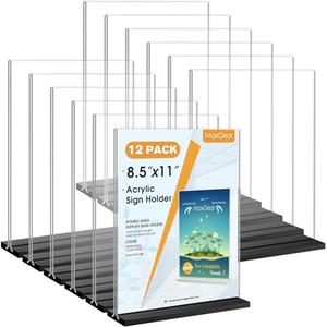 MaxGear Acrylic Sign Holder 8.5x11 Vertical, 12 Pack Double Sided Clear Display Stand, Table Paper Holder, Plastic Menu Flyer Stand, Plastic Sign Frame for Stores, Restaurants, Hotels, Office