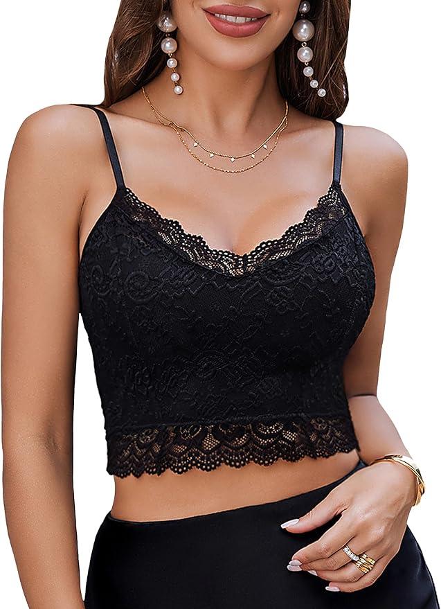 Avidlove Lace Bralette for Women Spaghetti Strap Tank Top V Neck Slim Basic Camisoles (Large, Brown)