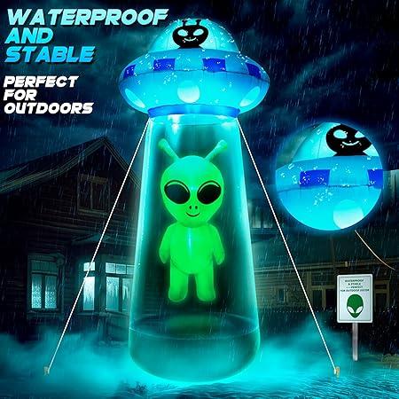 zukakii 9.5Ft Towering Halloween Inflatables Decorations Outdoor UFO Alien, Huge Halloween Blow Up Yard Decorations UFO Alien Invasion with Builtin LED Light Strong Blower for Festival Party Lawn