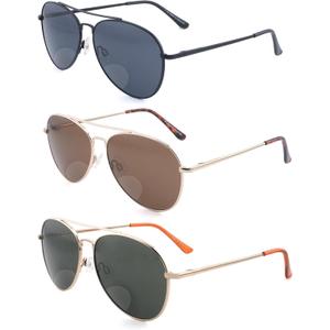 G15 Classic Bifocal Sunglasses,Men's Command Aviator Metal Reading Glasses 2.5