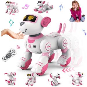 VATOS Remote Control Robot Dog Toy for Kids - Interactive Touch & Follow 17 Functions Robot Dog Pet, Programmable Smart Walking Puppy Intelligent Dancing RC Robot Toys for Girls 3-12 Birthday Gifts (Pink)