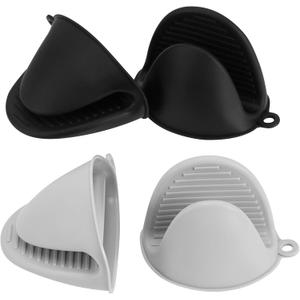 Vaincre 4PCS Silicone Oven Mitts Heat Resistant, Silicone Potholders for Kitchen, Mini Rubber Oven Glove Kitchen Mittens, Cute Cooking Mitts (Black and Gray)