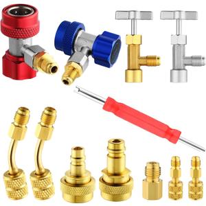 AC R134a Adapter Quick Couplers Kit, R134a to R1234yf Conversion Adapter R134a Self Sealing and Puncture Can Tap with R410a Adapters & Removal Core for Car AC Air Conditioner Refrigerant System
