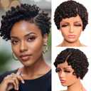Short Afro Kinky Deep Curly Wigs Human Hair Cute HD Lace Front Pixie Cut Afro Wigs, 13x4x1 Glueless HD Lace Closure Side Part Wig Deep Wave Kinky Curly Short Pixie Cut Wear and Go Wig for Black Women