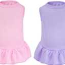 2 Pcs Dog Dresses Cat Skirt Solid Color Dog Clothes Summer Sleeveless Puppy Girl Clothes for Small Pet Dogs Cats (Pink,Light Purple, Large)
