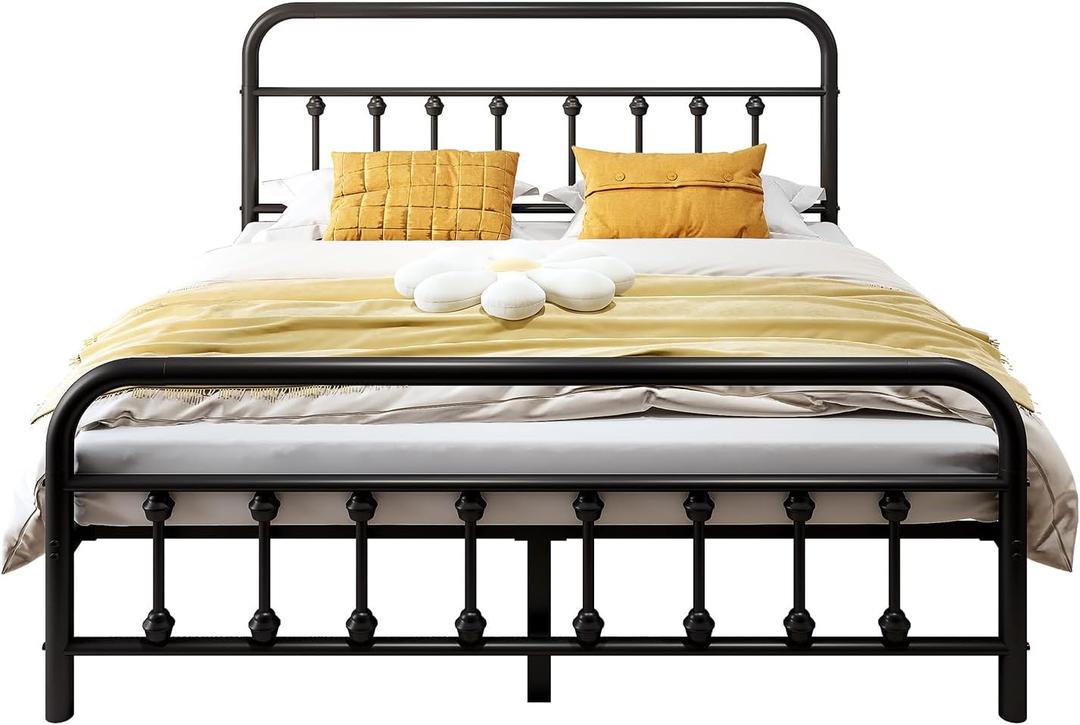 Vengarus 14-Inch King Bed Frame – Classic Metal Platform with Headboard and Footboard,Under Bed Storage, Mattress Foundation, No Box Spring Needed,Black, King2