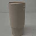 White Ceramic Flower Vase, Decorative Vase for Pampas Grass, Ribbed Vases for Decor, Boho Vases for Living Room, Office, Mantel, Shelf, Dinning Table