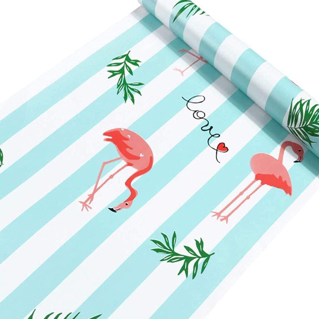 GLOW4U Peel and Stick Blue Striped Contact Paper Wallpaper Self Adhesive Vinyl Flamingo Shelf Liner for Walls Cabinets Dressser Drawer Table Desk Furniture Decal 17.7x117 Inches