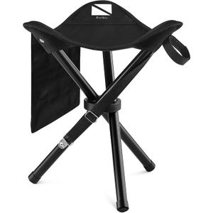 Foldable Tripod 13.4'' Stool - Ultra Portable Seat, Best for Youth+Pocket - 1 lb Camping Stool, 3 Legged Strong Steel Stool, Height: 13.4 inches (Black) (Small Black)