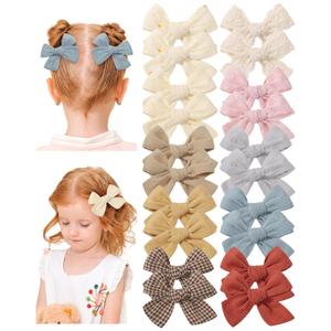 doboi 20PCS Baby Girls Linen Hair Bows Clips Fully Lined Hair Barrettes Accessories for Babies Infant Toddlers Kids in Pairs