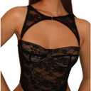 WDIRARA Women's Cut Out Lace Crop Bustier Corset Tank Top Sexy Going Out Party Club Tops (Medium, Black)