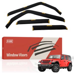 R-GEE in-Channel Window Rain Guards Fit for Jeep Wrangler JL/Jeep Gladiator 2018 2019 2020 2021 2022 2023 2024, Window Vent Wind Deflectors Visors Shades Exterior Car Accessories, 4 Pieces