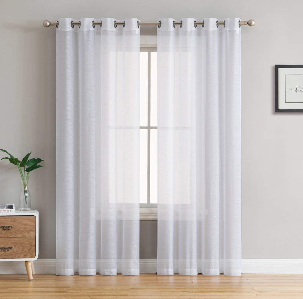 HLC.ME 2 Piece Semi Sheer Voile Window Treatment Curtain Grommet Panels for Bedroom (54" W x 108" L, White)