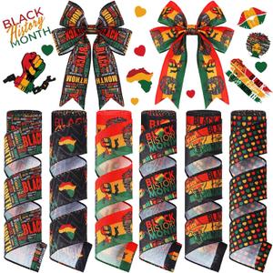 6 Rolls 30 Yards Black History Month Ribbons Wired Wrapping Crafts Buffalo Plaid African American Edge Ribbon Decorations Black History Celebration Decor for Craft Bow Gifts Making