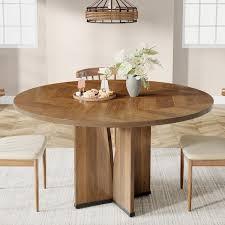 Tribesigns Round Dining Table Wood Kitchen Table for Dining Room Living Room, 39.37" Dining Table for 4 People, Farmhouse Dinner Table with Wooden Table Top and Legs (Brown),
