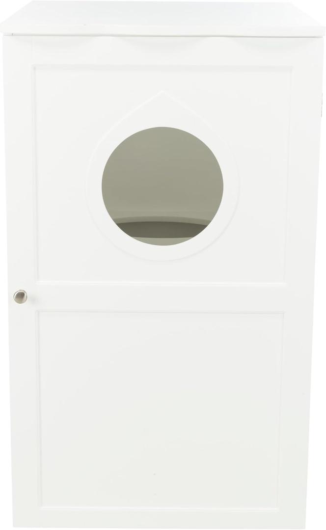 TRIXIE 2 Story Furniture Litter Box Enclosure (White), Hidden Litter Box for Cats, Double Layer, Big Front Door for Easy Cleaning, Large Hole for Easy Entry, Use as Side Table or Nightstand
