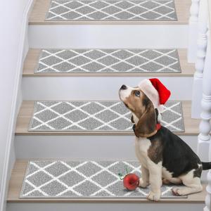 COSY HOMEER Edging Stair Treads Non-Slip Carpet Mat 28inX9in Indoor Stair Runners for Wooden Steps, Stair Rugs for Kids and Dogs, 100% Polyester TPE Backing 7pcs,Grey