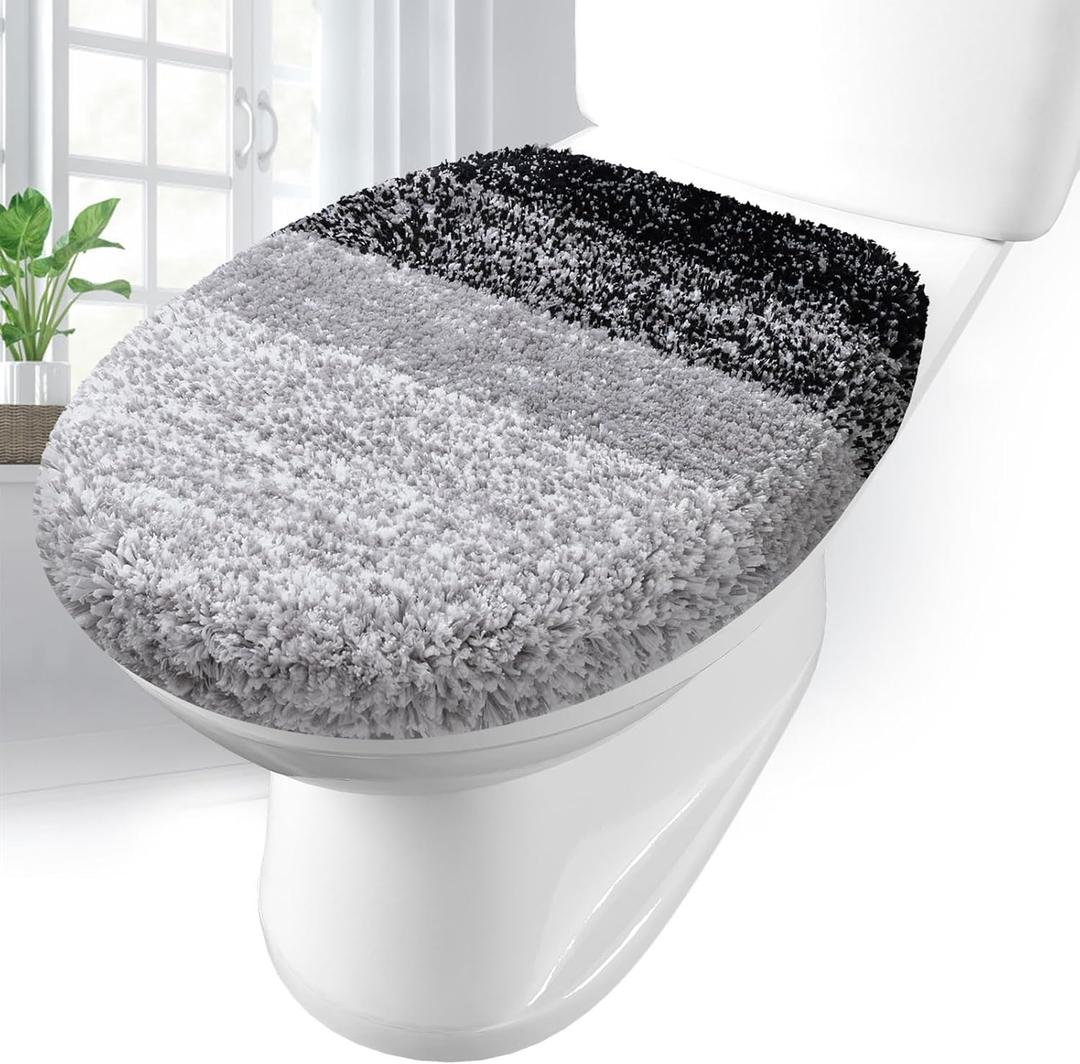 Arotive Soft Microfiber Bathroom Toilet Lid Cover, Machine Washable Seat Covers, 17.5 x 15, Stays in Place Rubber Backing, Fits Most Round, Elongated and Oblong Lids, Accessories Decor, Black