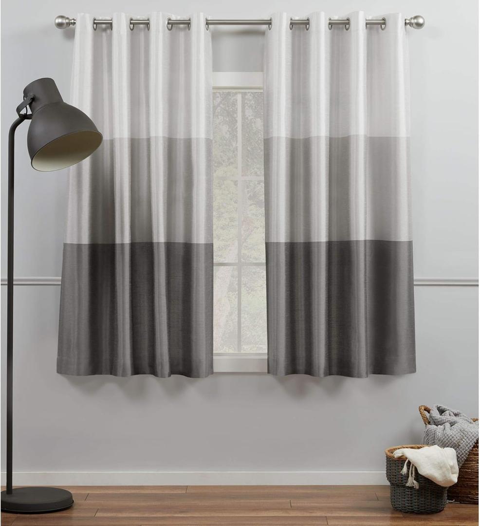Exclusive Home Chateau Striped Faux Silk Grommet Top Curtain Panel Pair, 54"x63", Black Pearl