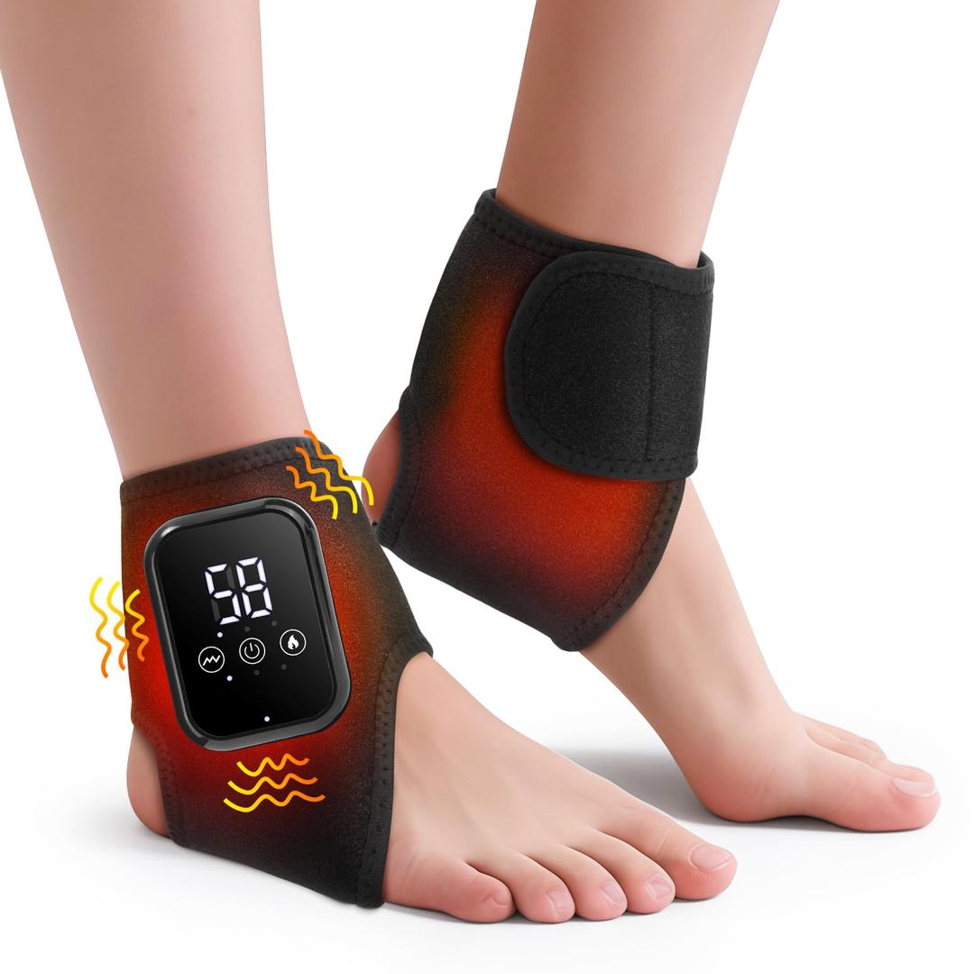 2-Pack Ankle Heating Pad, Cordless Ankle Massager with Heat, Heated Wraps for Foot & Ankle, 3 Heat & Vibration Settings, Auto Shut-Off, Gifts for Women Men