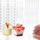 100 Pack Dessert Cups with Spoons 2oz Mini Clear Plastic Dessert Parfait Cup Square Appetizer Pudding Cups Round Goblet Shooters for Pudding Fruit Yogurt Ice Cream Mousse (Clear)