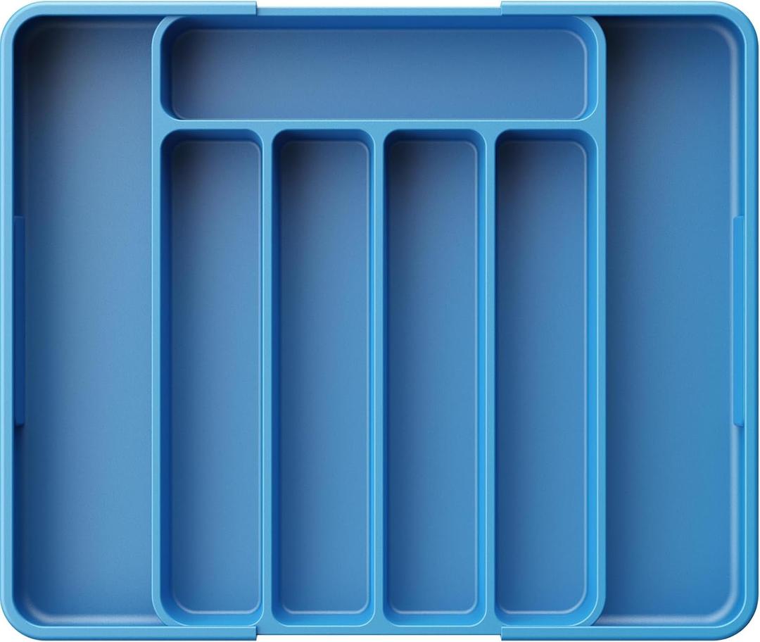 Kitsure Cutlery Drawer Organiser for Kitchen - Adjustable Cutlery Tray for Effortless Utensil Sorting, Versatile Kitchen Storage & Organisation Solution, 12.13" x 1.54" x 8.07"~13.90", Dark Blue (Medium)